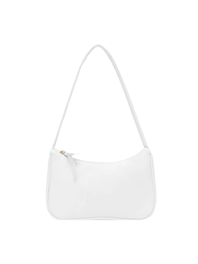 Soft PU Leather Women Underarm Bag Solid Color Casual Shoulder Bag (White)