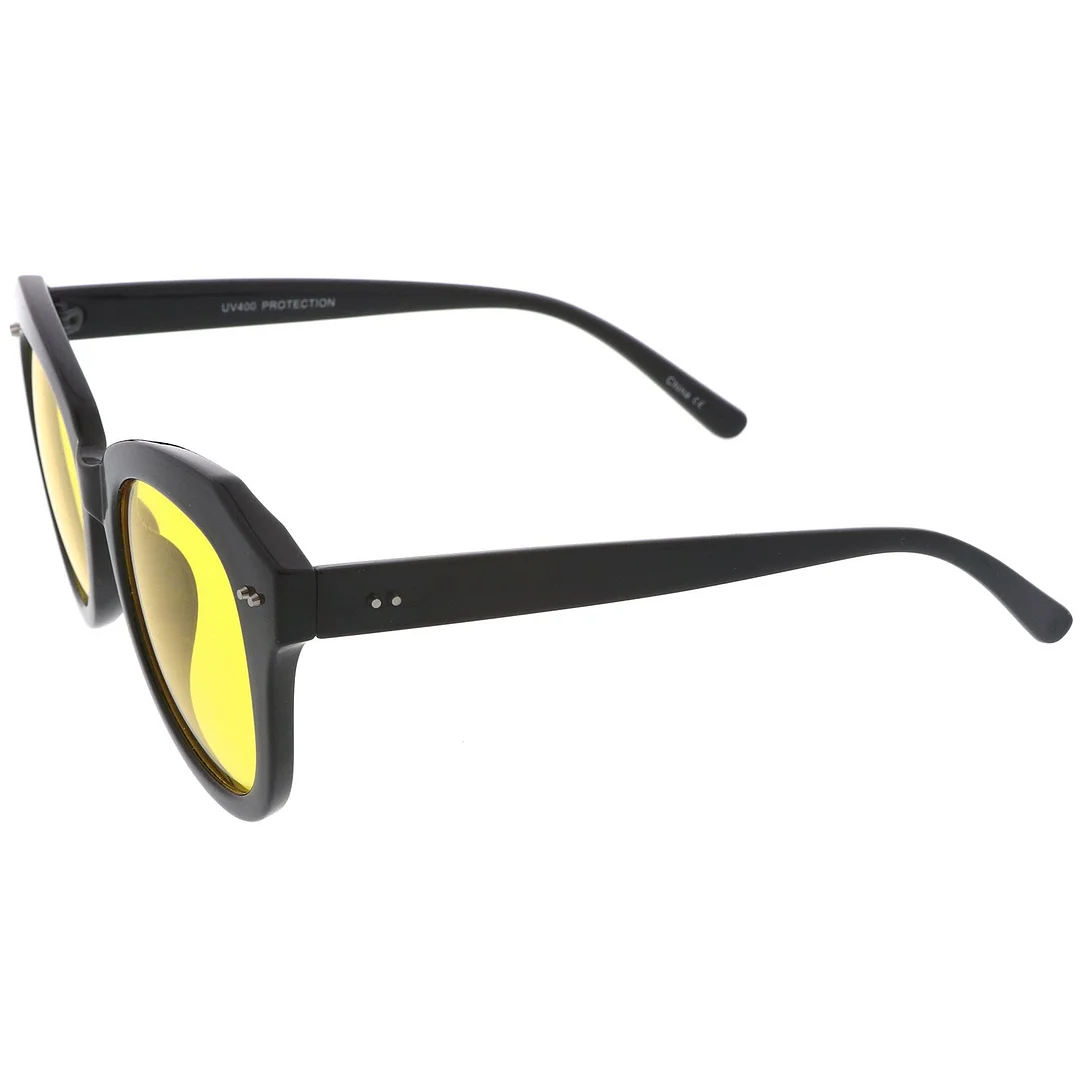 Women's Oversize Horn Rimmed Colored Round Lens Cat Eye glasses 52mm