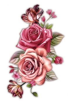Pink Bloom Rose Water Transfer Fake Tattoo Stickers Women Body Chest Art Temporary Waist Bracelet Flash Tatoos Flower For Girl