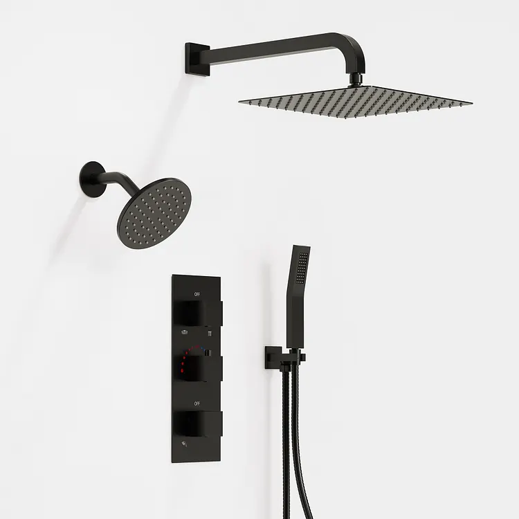 EVERSTEIN 12" Wall Mount Thermostatic Rainfall Shower System in Matte Black