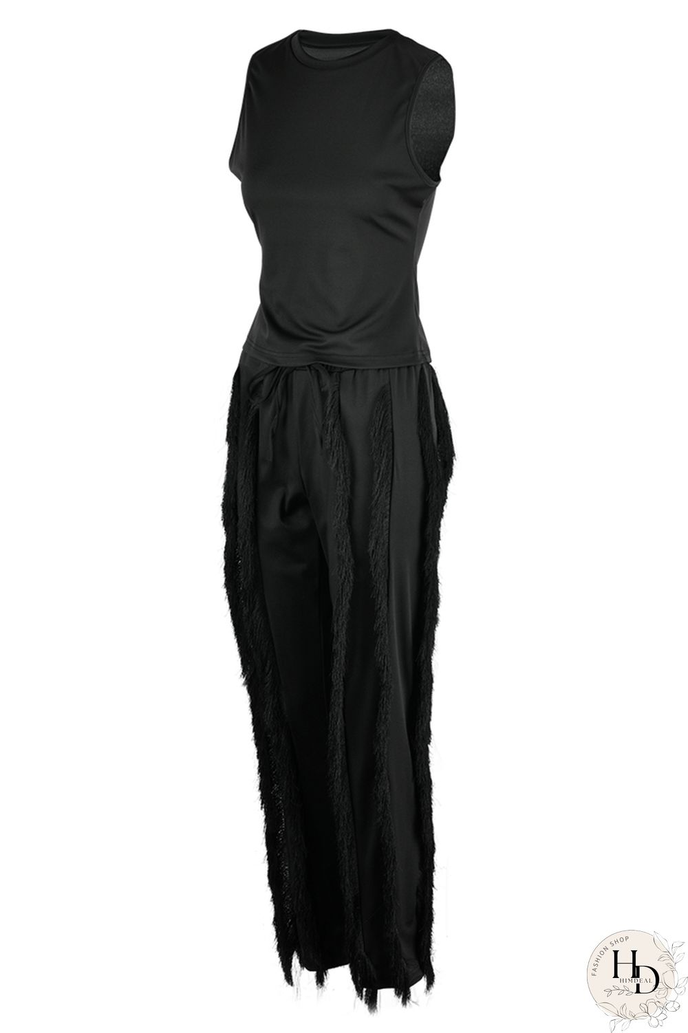 Red Fashion Casual Solid Tassel Patchwork O Neck Sleeveless Two Pieces