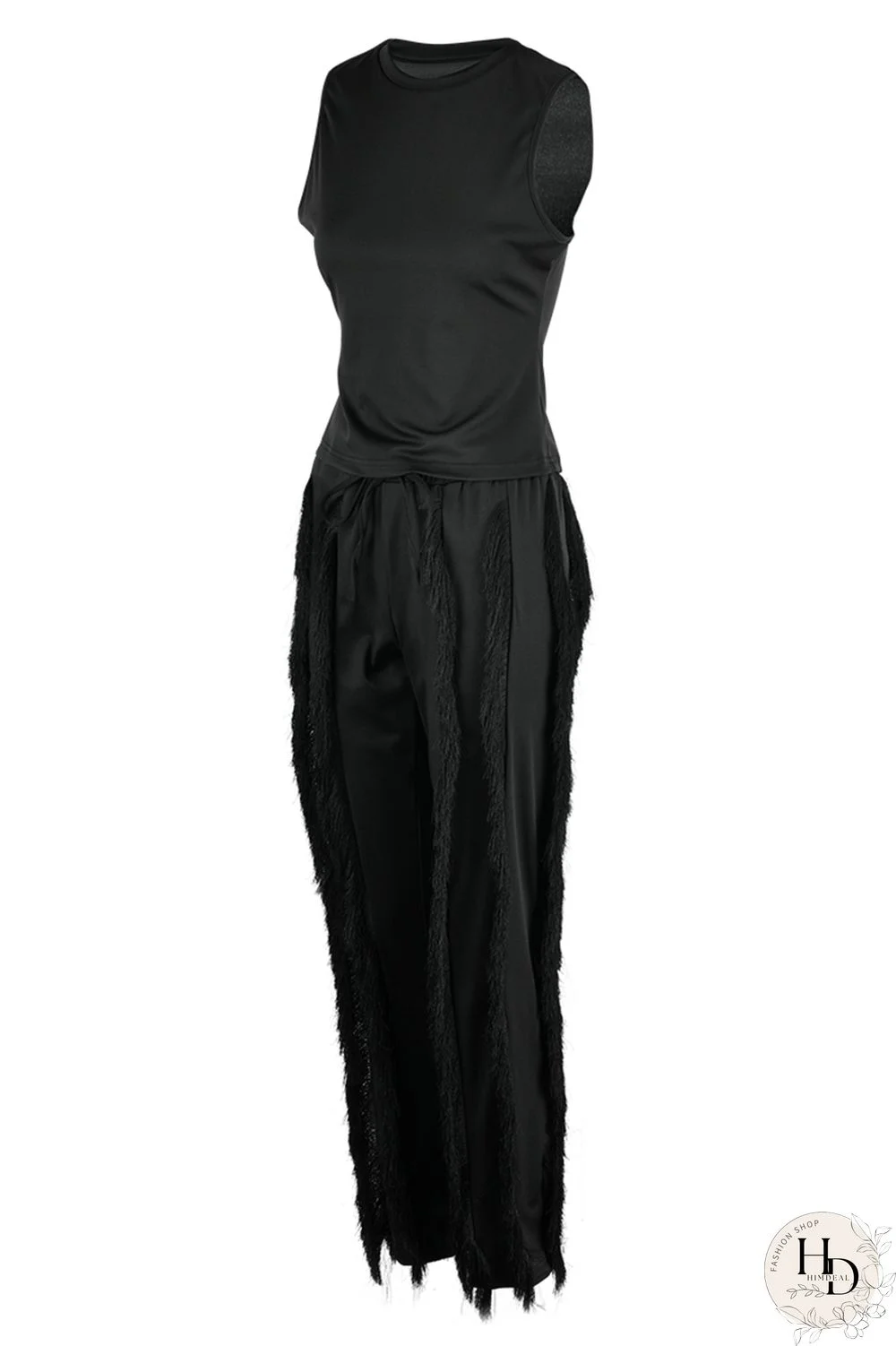 Red Fashion Casual Solid Tassel Patchwork O Neck Sleeveless Two Pieces