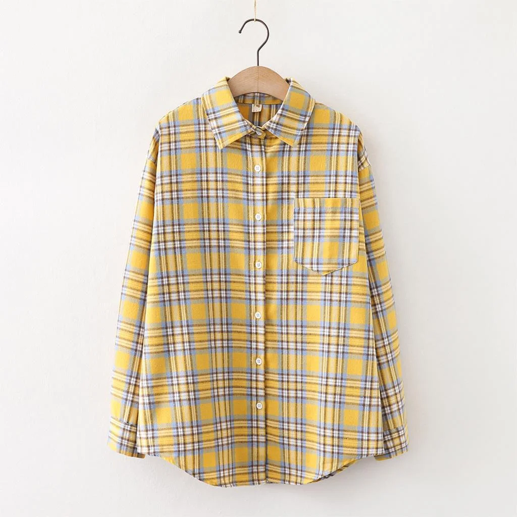 2021 New Spring Autumn Womens Fashion Long Sleeve Blouse Fresh Design Style Plaid Shirt Women Cotton Loose Blouses and Tops