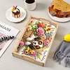 (US Local)Wooden Dog Flower 5D DIY Diamond Painting Serving Tray with Handle for Desk
