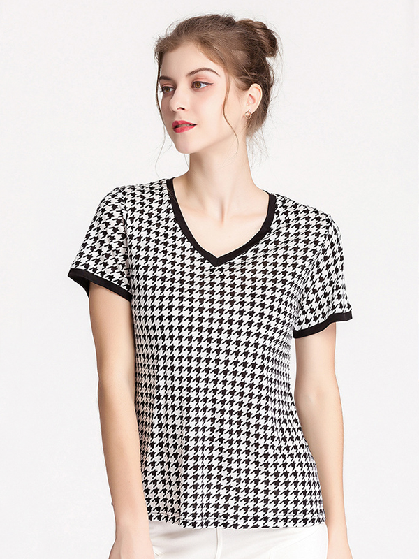 Silk T-shirt Houndstooth T-shirt REAL SILK LIFE