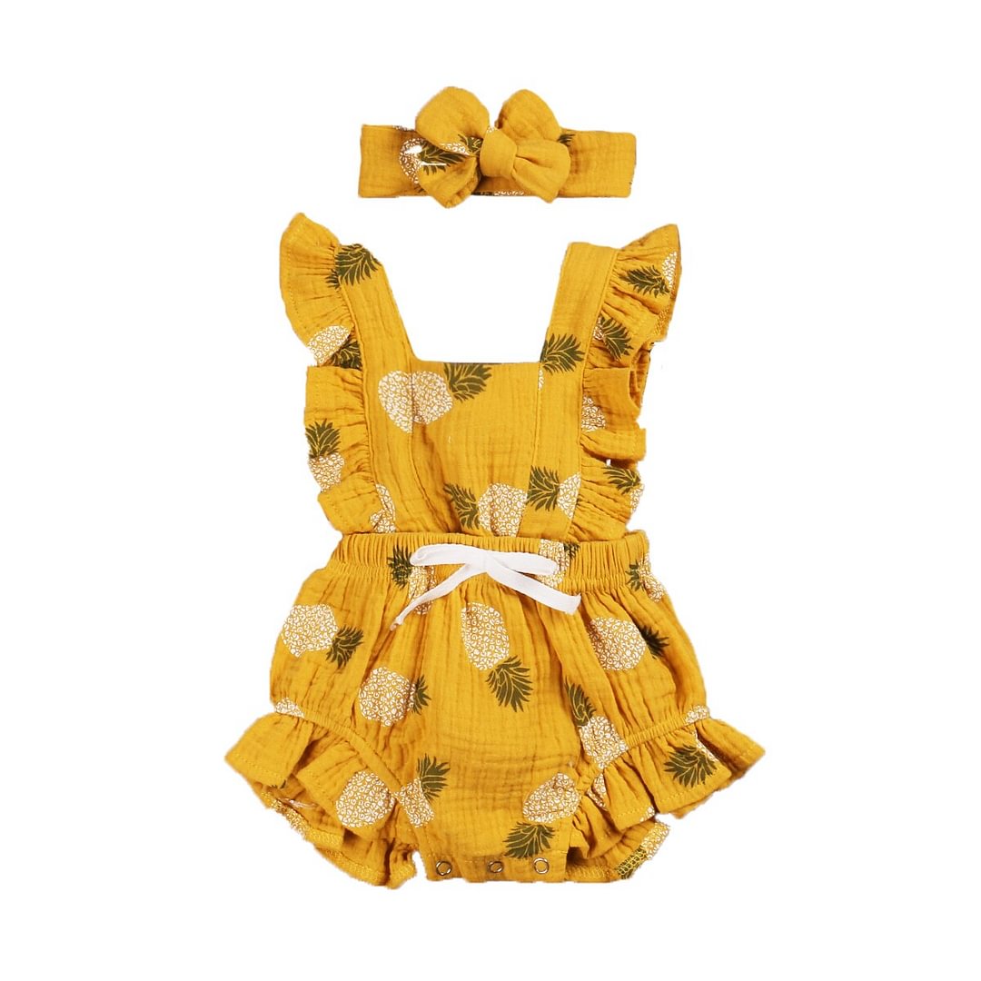 2020 Baby Summer Clothing 2Pcs Newborn Kid Baby Girl 100% Cotton Clothes Ruffle Romper Jumpsuit Headband Outfit