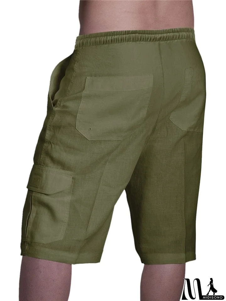 MidiSono - Drawstring Solid Color Shorts With Pockets