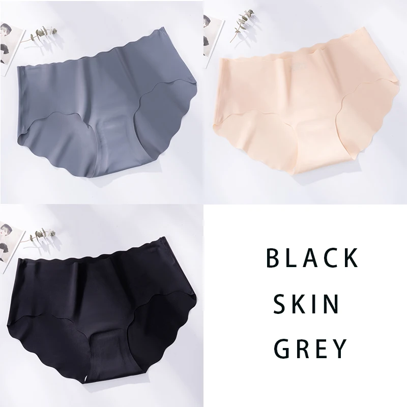 Bayuyun 3PCS/Set Seamless Panties Women Sexy Underwear Ice Silk Underpants Low Waist Female Soft Solid Ultra-thin Briefs