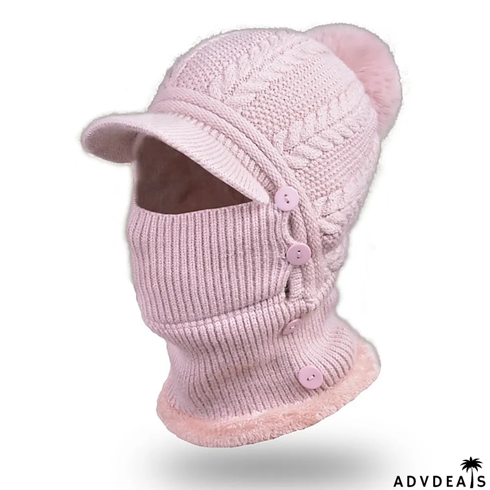 Border Hat Winter Women's One Piece Knitted Pullover Warm Cap Solid Color Ear And Face Protection Hat