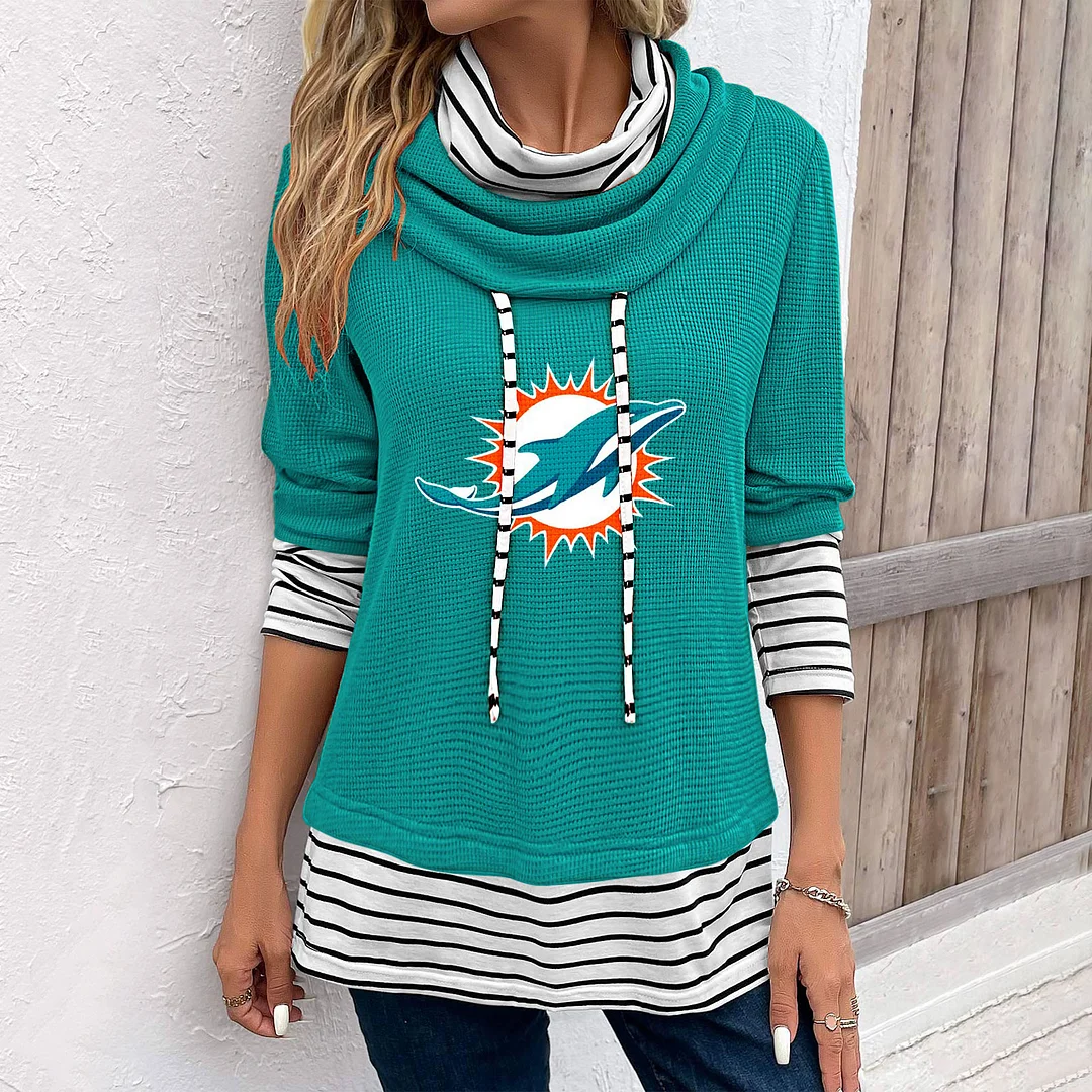 Patchwork Striped Cowl Neck Long Sleeve Sweatshirt