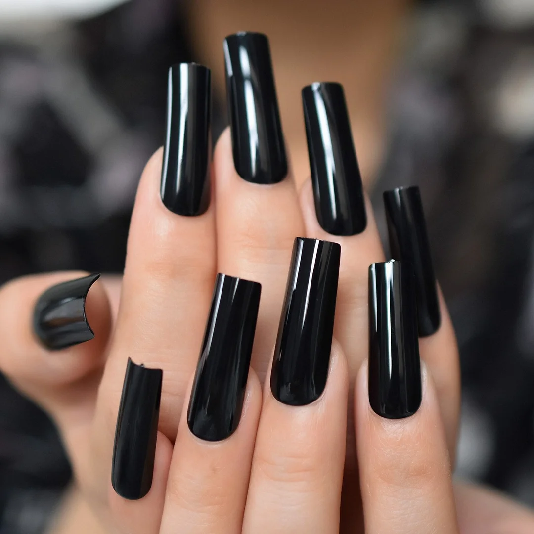 Glossy Big Glossy Fake Nials Reusable Square Nails Dark Green Medium Long Nails Manicure Design Fake Nails Pure Color To Choose