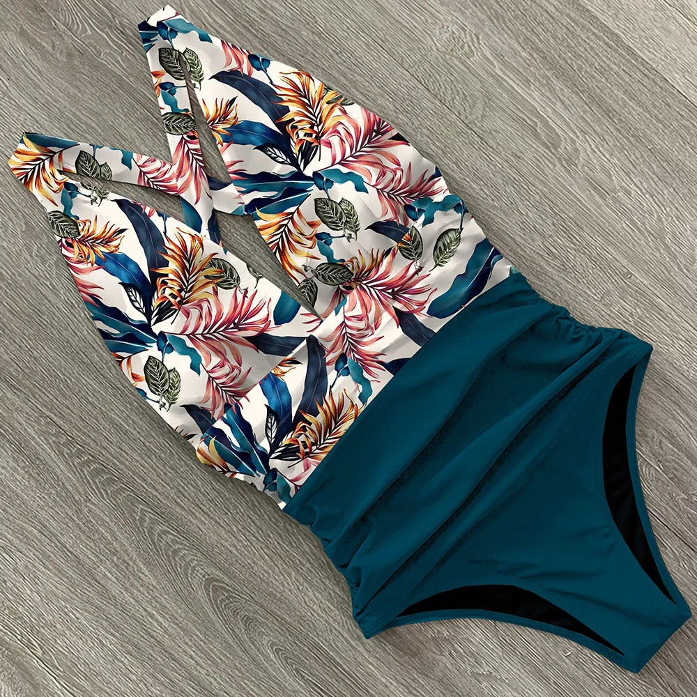 2022 New Sexy One Piece Swimsuit Female Floral Women Swimwear Push Up Bathing Suits Bodysuits Beach wear Deep V-neck Monokini