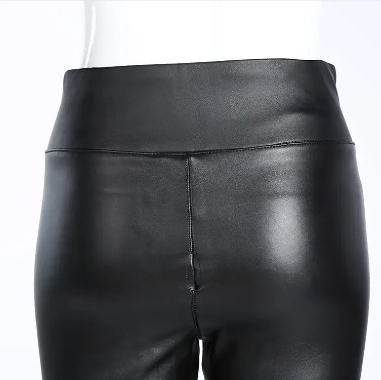 Plush Thick High Waist PU Slim Slim Leather Pants