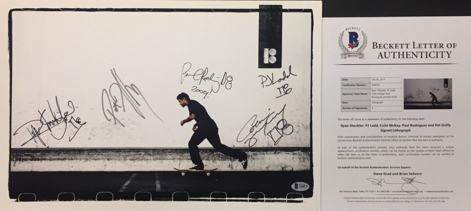 Ryan Sheckler PJ Ladd Colin McKay Paul Rodriguez P. Duffy Signed 12x18 Photo Poster painting BAS