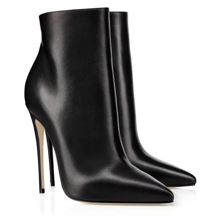 120mm Women's Ankle Boots Closed Pointed Toe Stilettos Matte Booties-vocosishoes