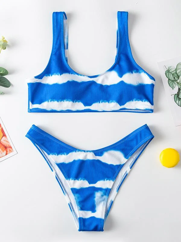Tie-Dyed U-Neck Split Bikini Swimsuit