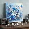 (Framed)Diamond Painting -DIY Round Drill Blue Flowers and Birds with Frame(25x25cm)