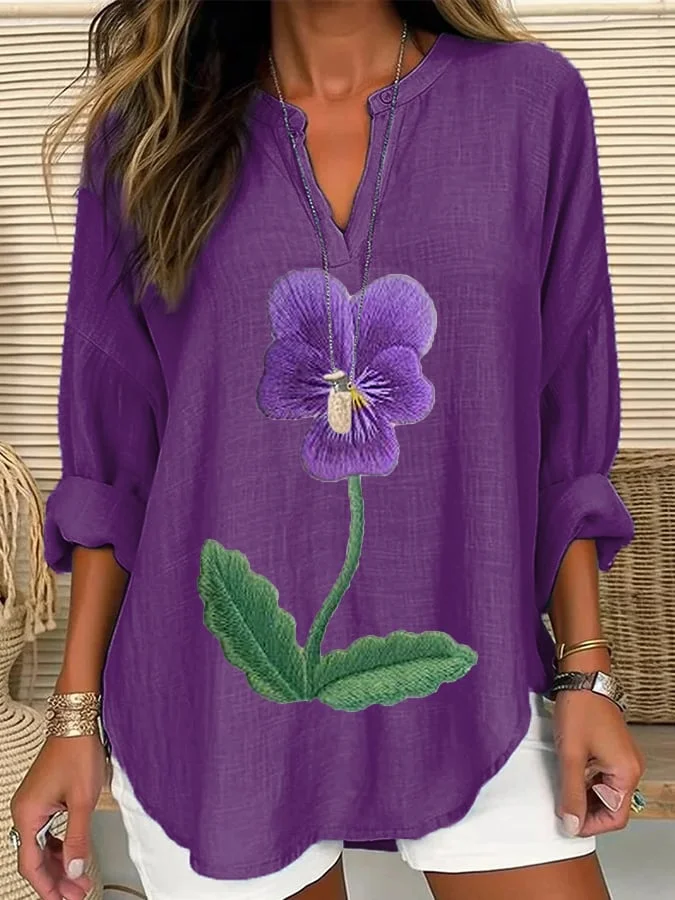 Women's Purple Flower Print Alzheimer's Awareness Support Shirt
