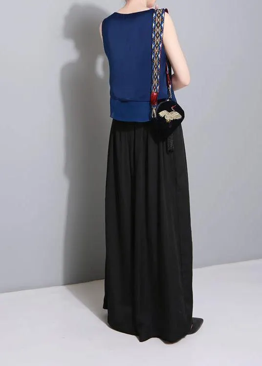 black elegant blended women trousers plus size elastic waist straight pants