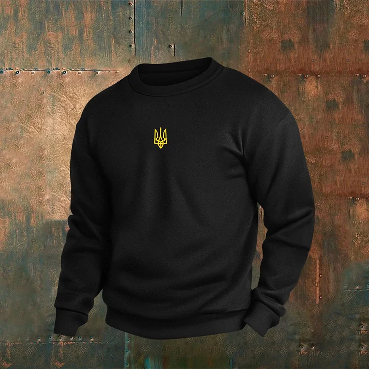 VChics Men's Ukraine Trident Embroidered Crew Neck Casual Sweatshirt