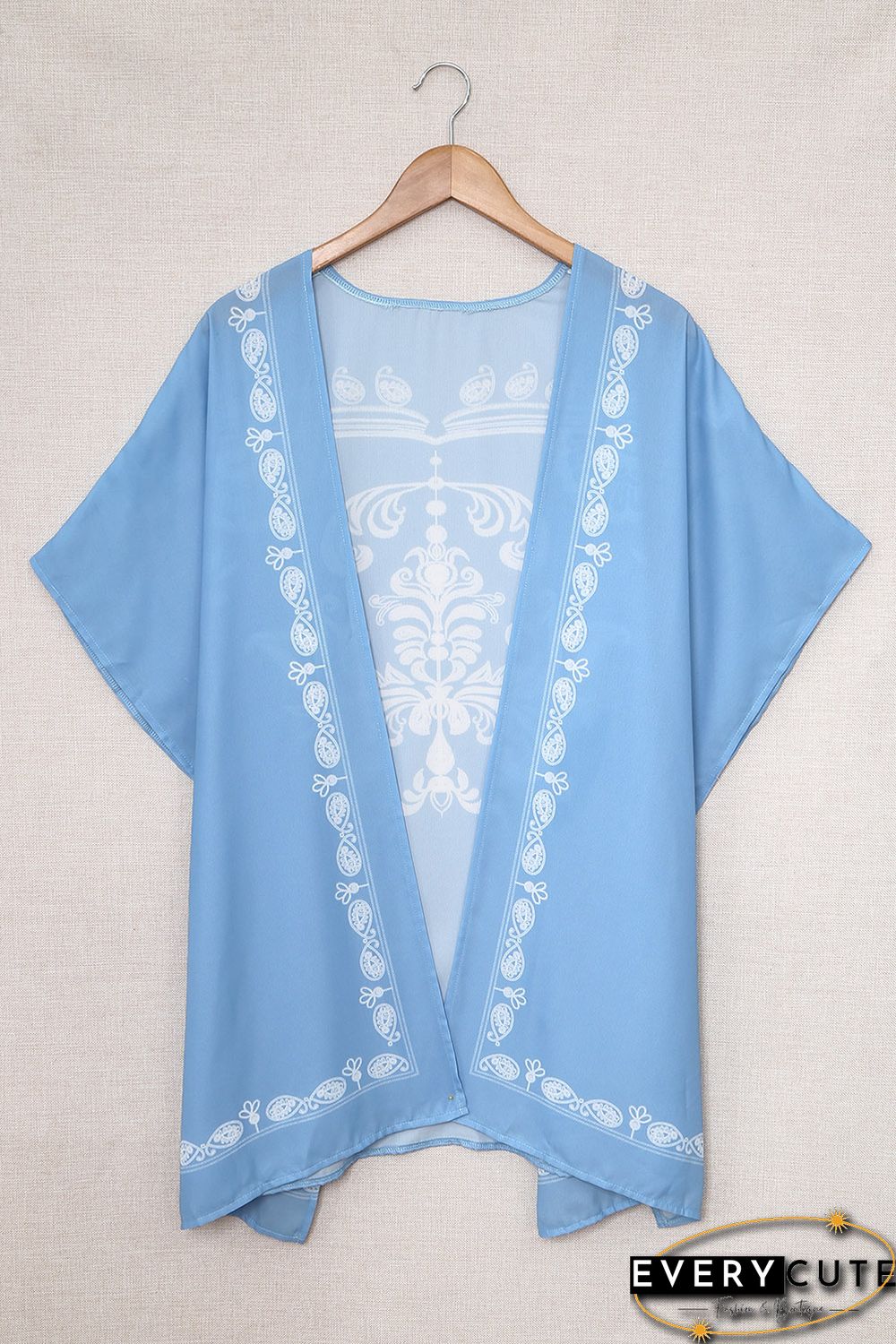 Sky Blue Retro Floral Pattern Kimono