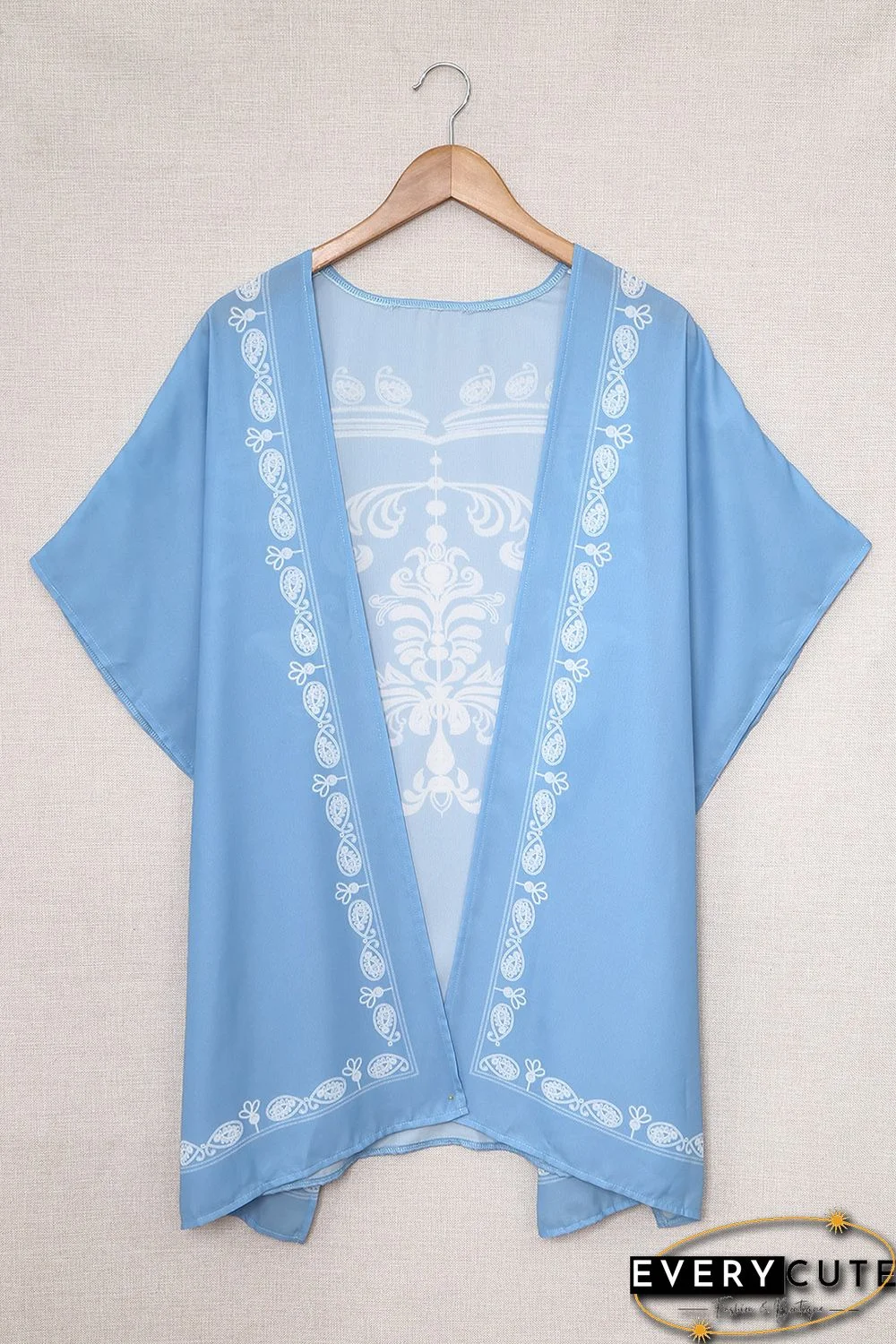 Sky Blue Retro Floral Pattern Kimono