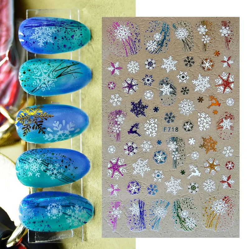 3D Christmas Nail Art Decoration Stickers Sparkly Gold White Colorful Glitter Geometry Snowflake Winter Slider Nail Foils-Nail Inspo