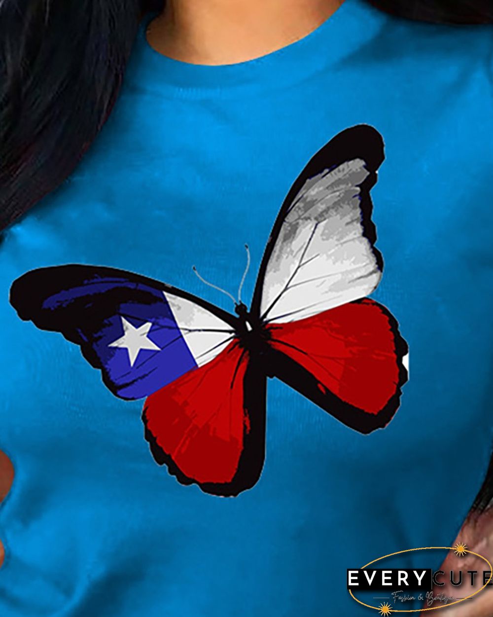 Butterfly Print O-neck Short Sleeve T-shirt