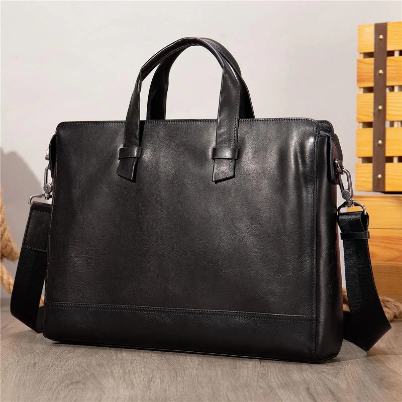 Mens Simple Style Business Leather Handbag