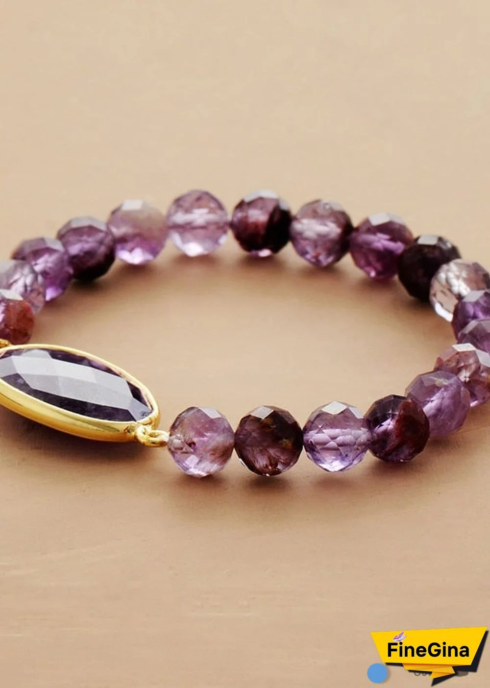 Boho Bracelet, Stretchy Bracelet, Purple Phantom and Amethyst