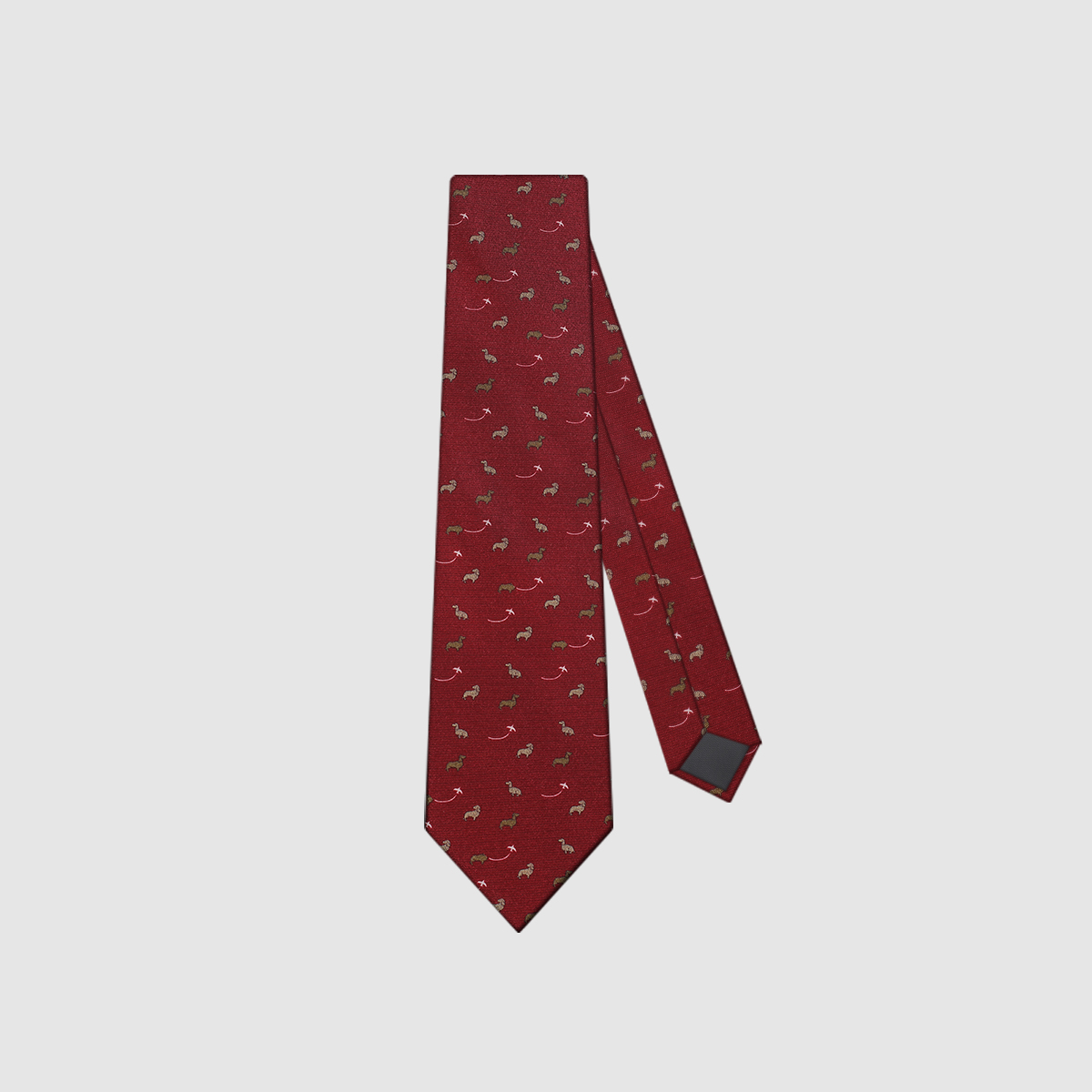 Retro Wine Red Men's Handmade Tie with Chic Dachshund Animal Pattern