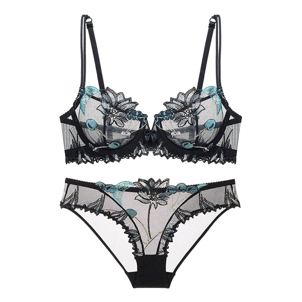 Varsbaby Sexy Lingerie Floral Lace Transparent Breathable Women's Underwear Bra Set for Women