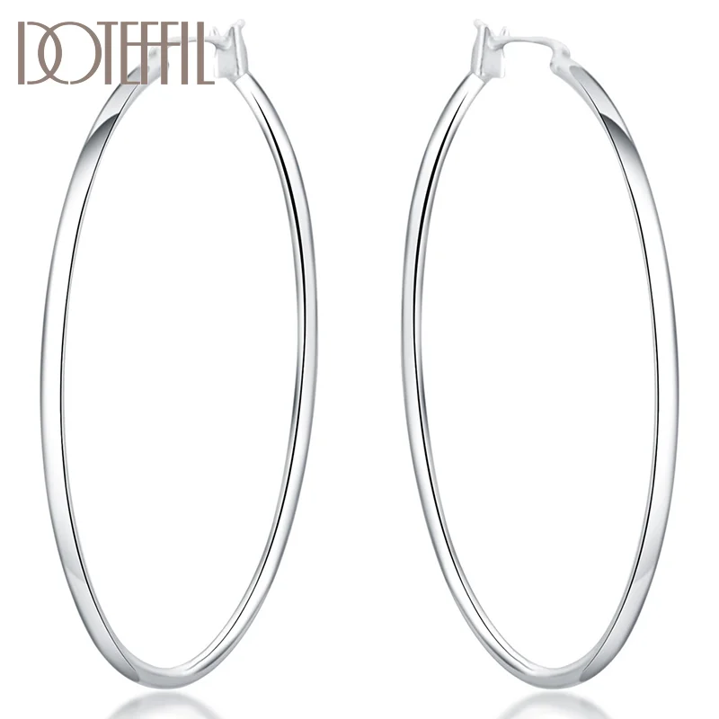 DOTEFFIL 925 Sterling Silver 50mm Round Circle Hoop Earrings For Women Jewelry