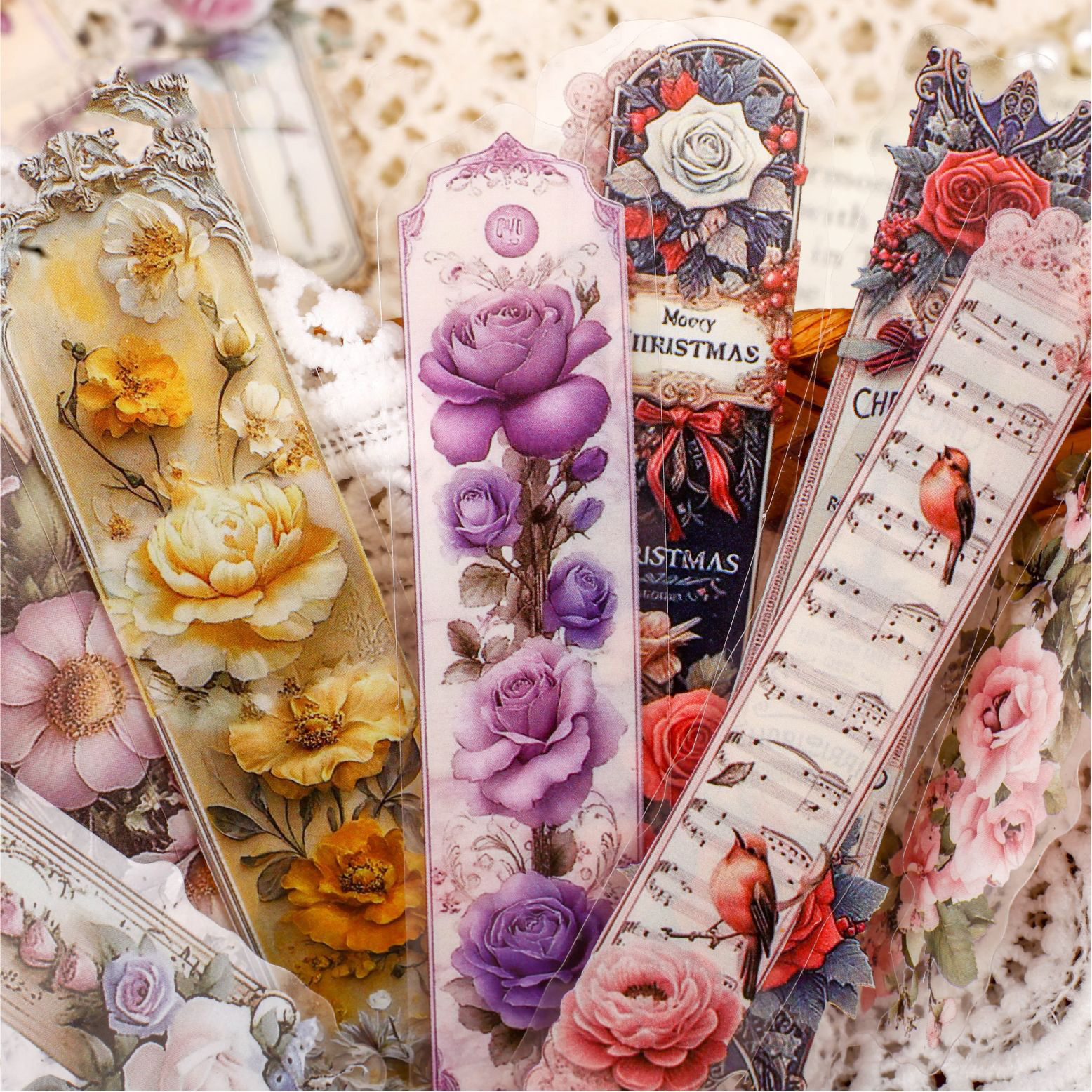 PET 스티커 - 덩굴 시리즈 빈티지 꽃 풍경