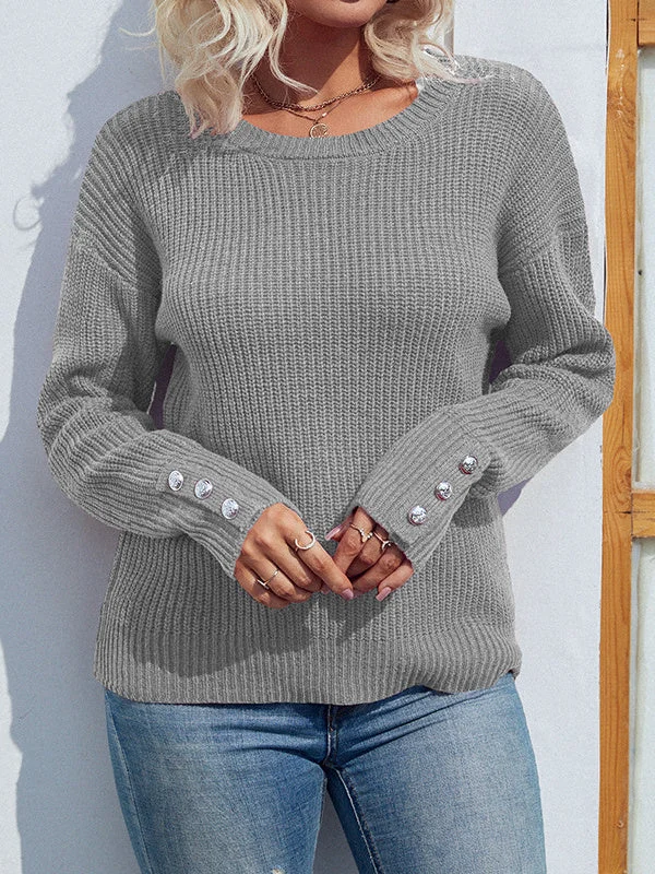 Women's Floral Scoop Neck Long Sleeve Tops Knit Sweater