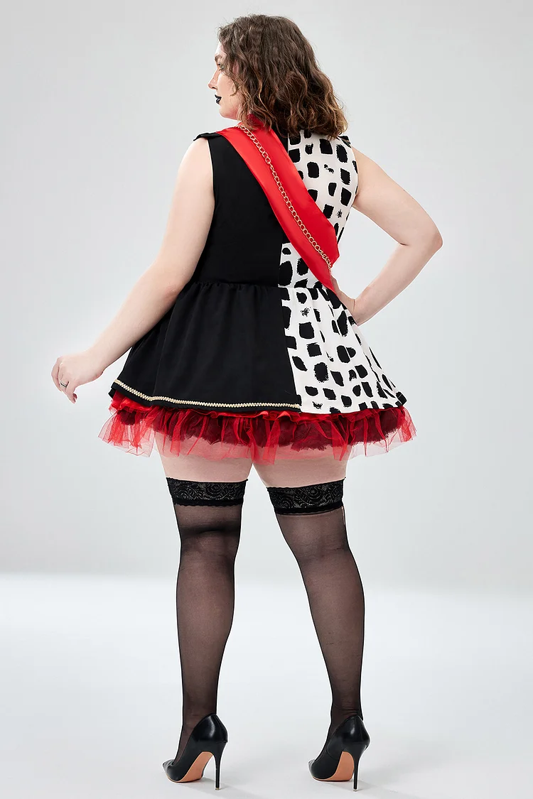 Xpluswear Design Plus Size Halloween Costume Red Colorblock Tulle Mini Dress（Ships 24h）