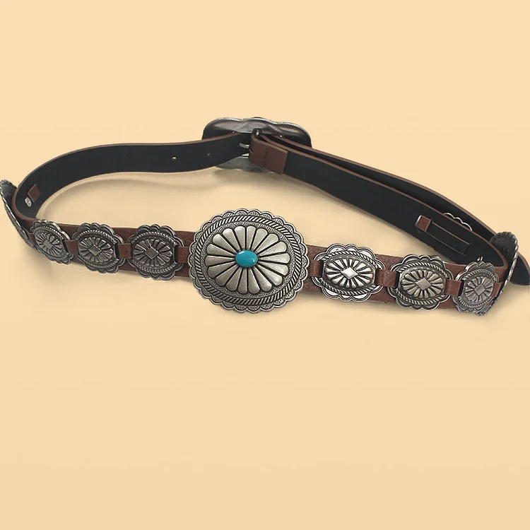 Retro Western Denim Turquoise Heavy Engraved Belt