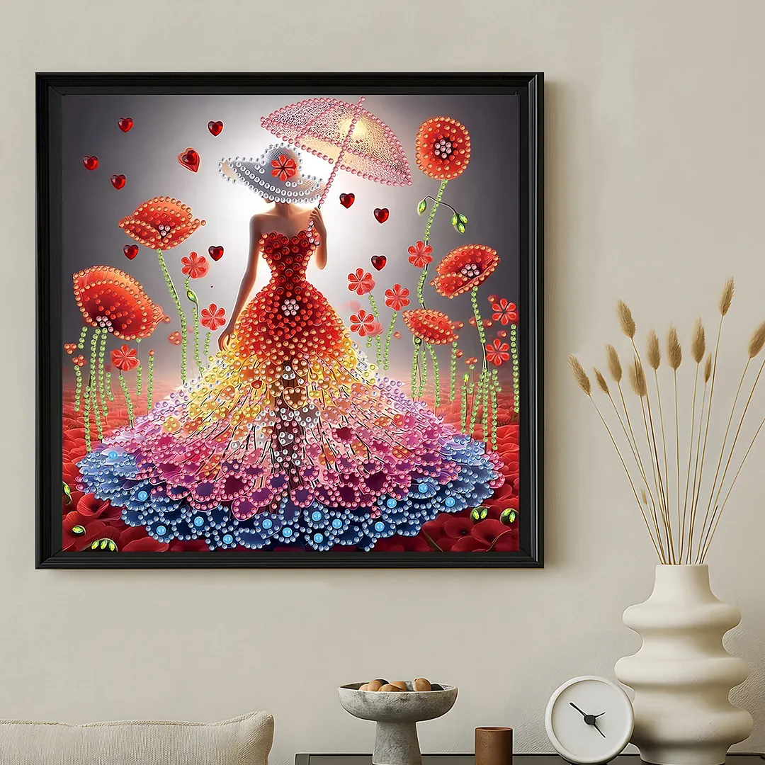 Diamond Painting - Partial Special Shaped Drill - Beauty in Floral Dress(Canvas|30x30cm)