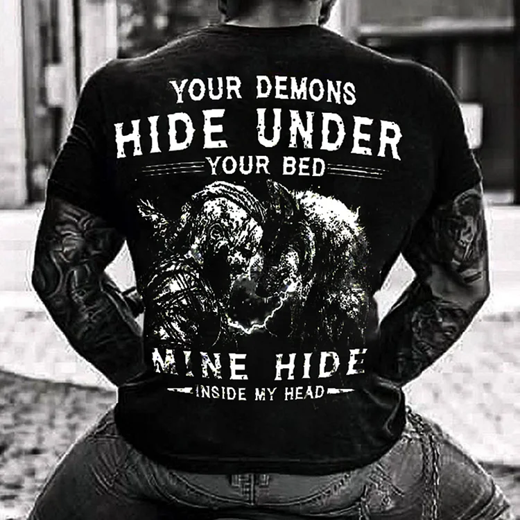 Viking Mine Hide Inside My Head Personality Letter Print T-Shirt