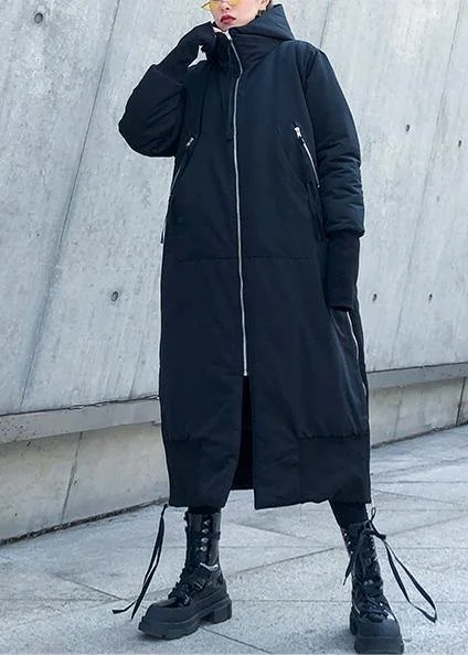 Fine black winter parkas oversize hooded zippered winter coats