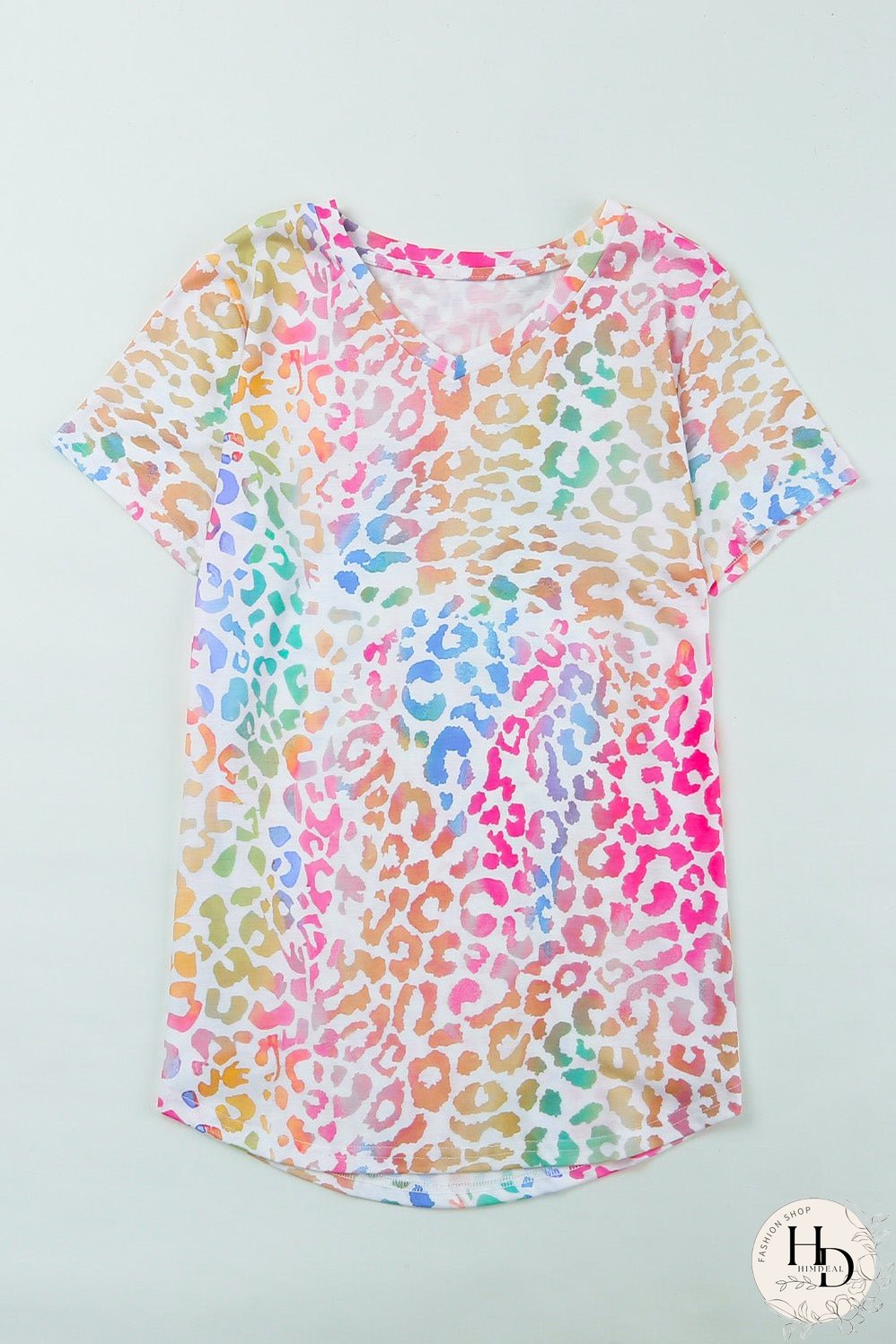 Colorful Leopard Print V Neck Tee for Stylish Summer Looks