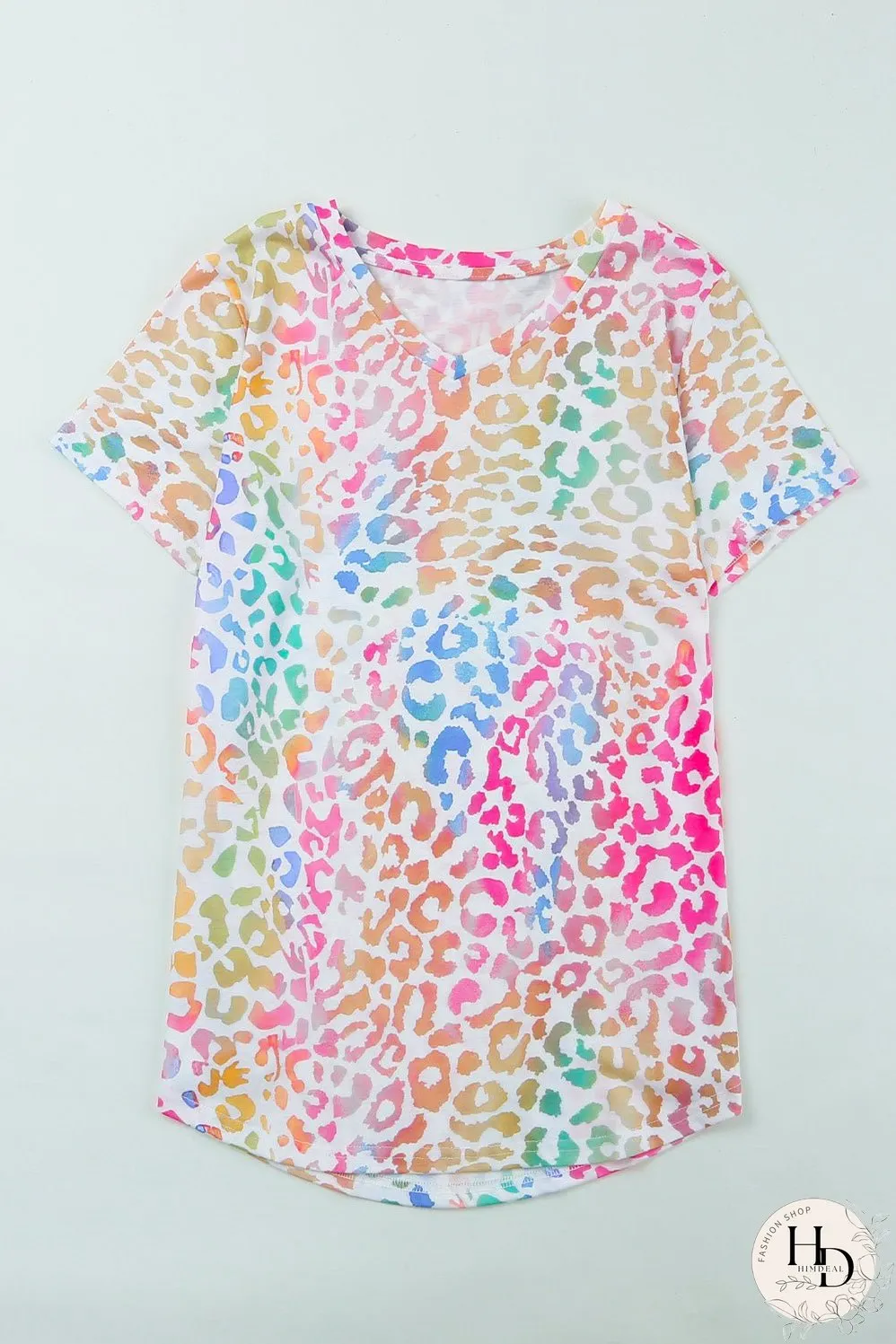 Colorful Leopard Print V Neck Tee for Stylish Summer Looks