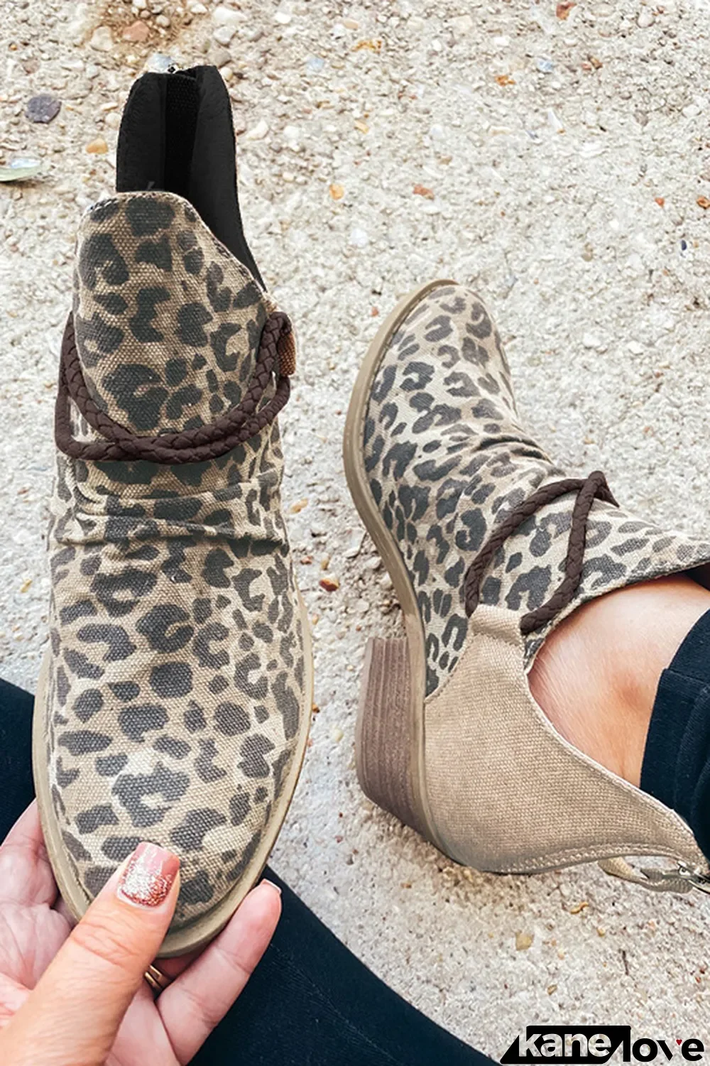 Brown Pointed Leopard Print Colorblock Ankle Boots