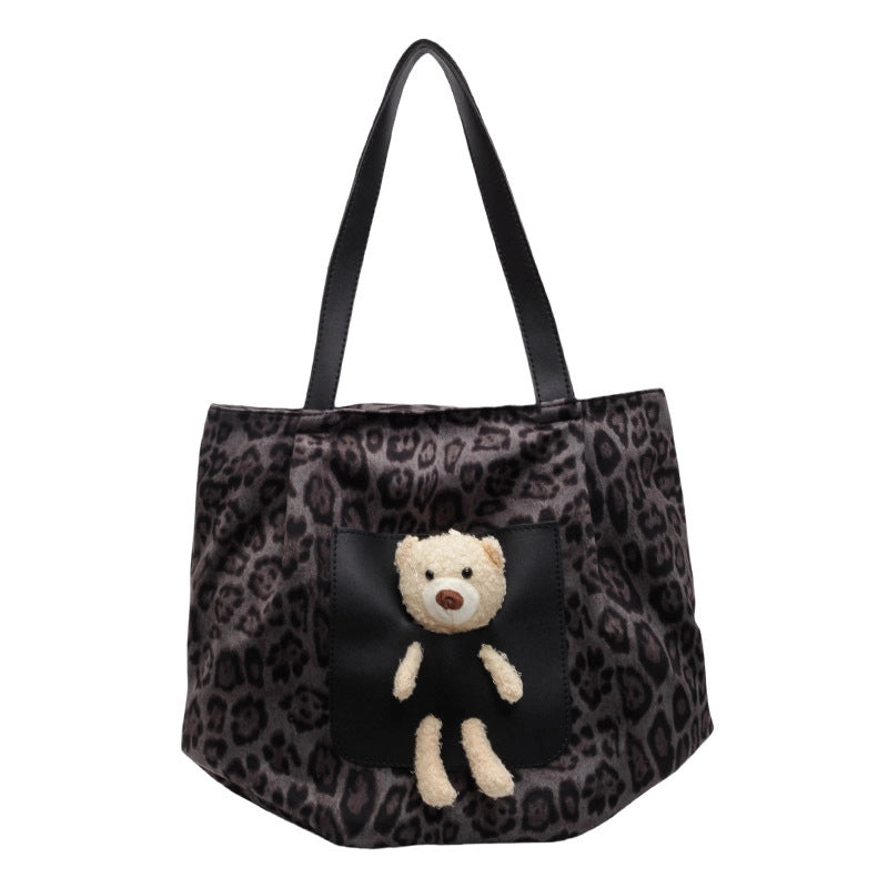 Women's Large Canvas Leopard Elegant Basic Square Zipper Tote Bag