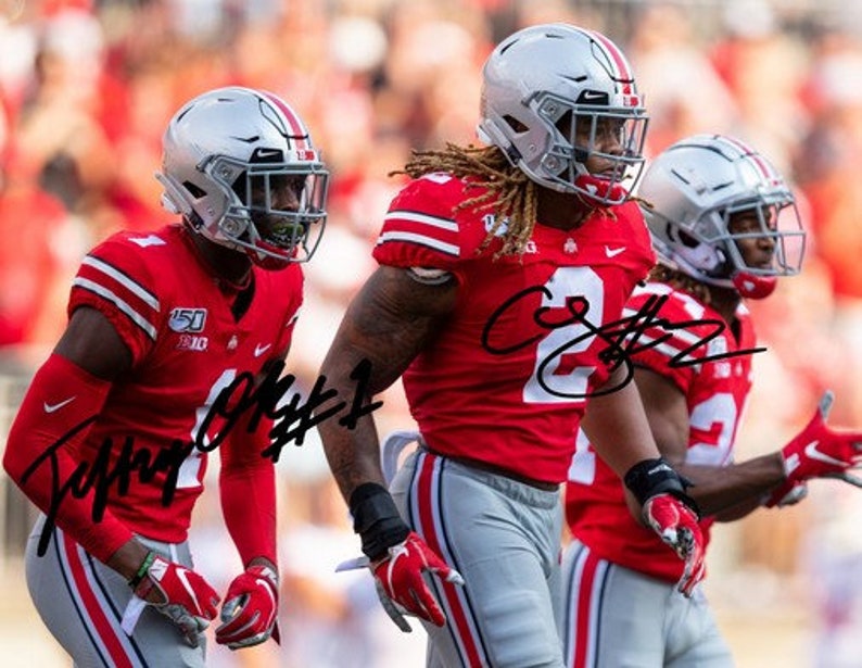 Jeffrey Okudah & Chase Young Signed Photo Poster painting 8x10 rp Autographed Jeff Ohio State Buckeyes Football !