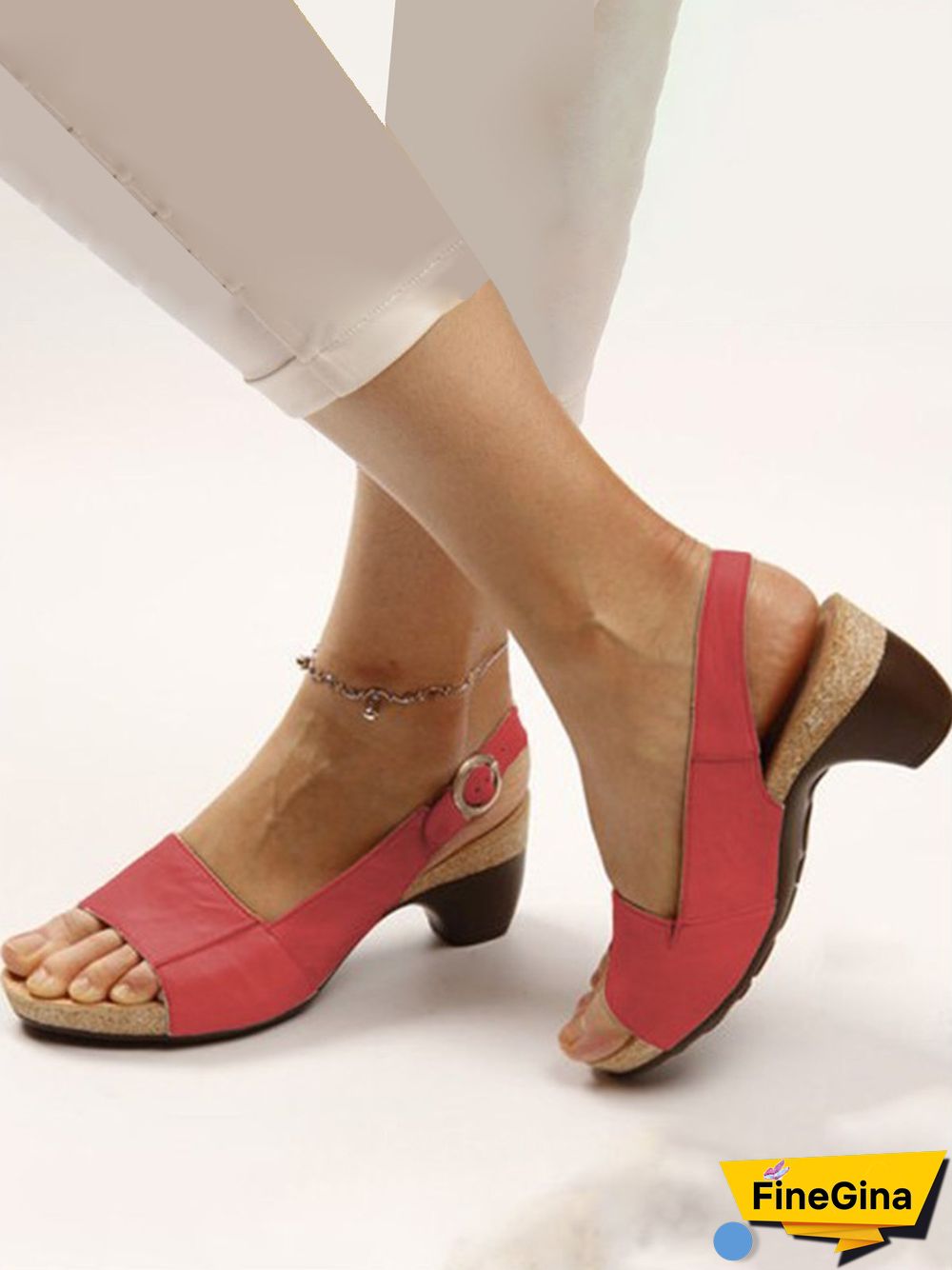 Retro Solid Simple Open Toe Chunky Heel Sandals