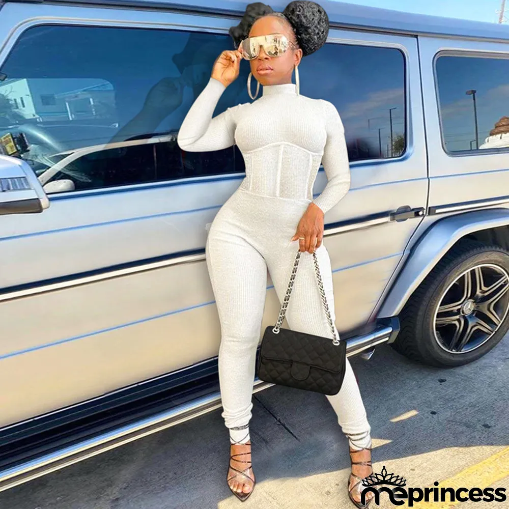 Hot Sale High Neck Nude Back Sexy Solid Color Small Pit Strip Jumpsuit