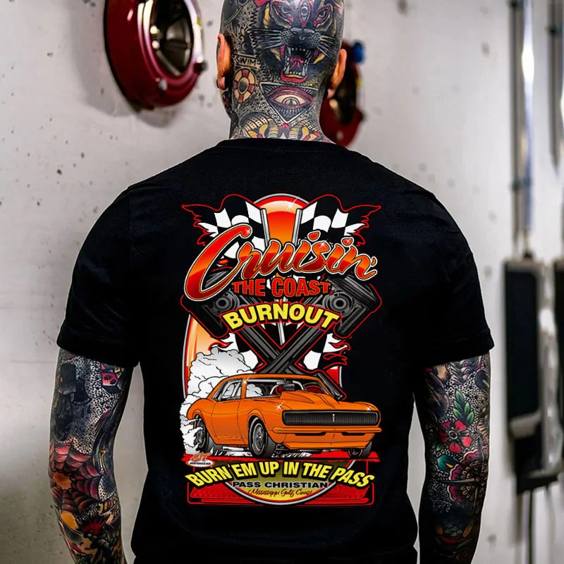 CRUISIN THE COAST BURNOUT Classic Car Print Men's T-shirt