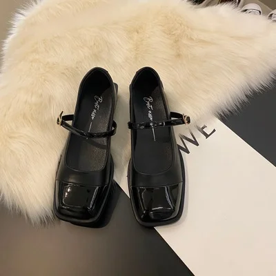 Tanguoant Tanguoant New Rough Heel Love Small Leather Shoes Women's Shoes New Spring French Niche Mary Jane Black Square Head Single Shoes