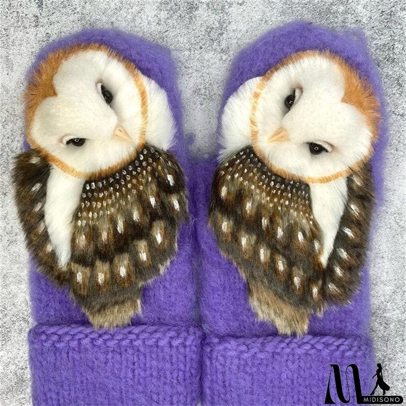 MidiSono - Super Cute 3D Owl Knitted Wool Warm Nordic Mittens for Women